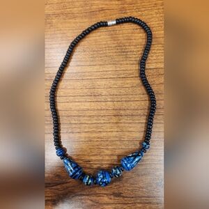 Source Unknown Black and Blue Beaded Necklace